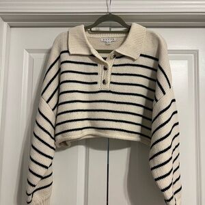 HYFVE Cream and Black Button-Up Sweater